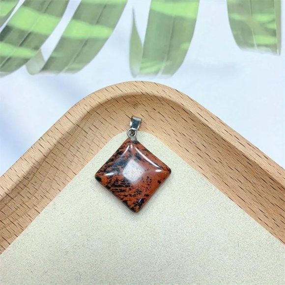 Mahogany Obsidian Stone Square Shape Pendant Natural Stone Pendant Silver - Picture 2 of 2